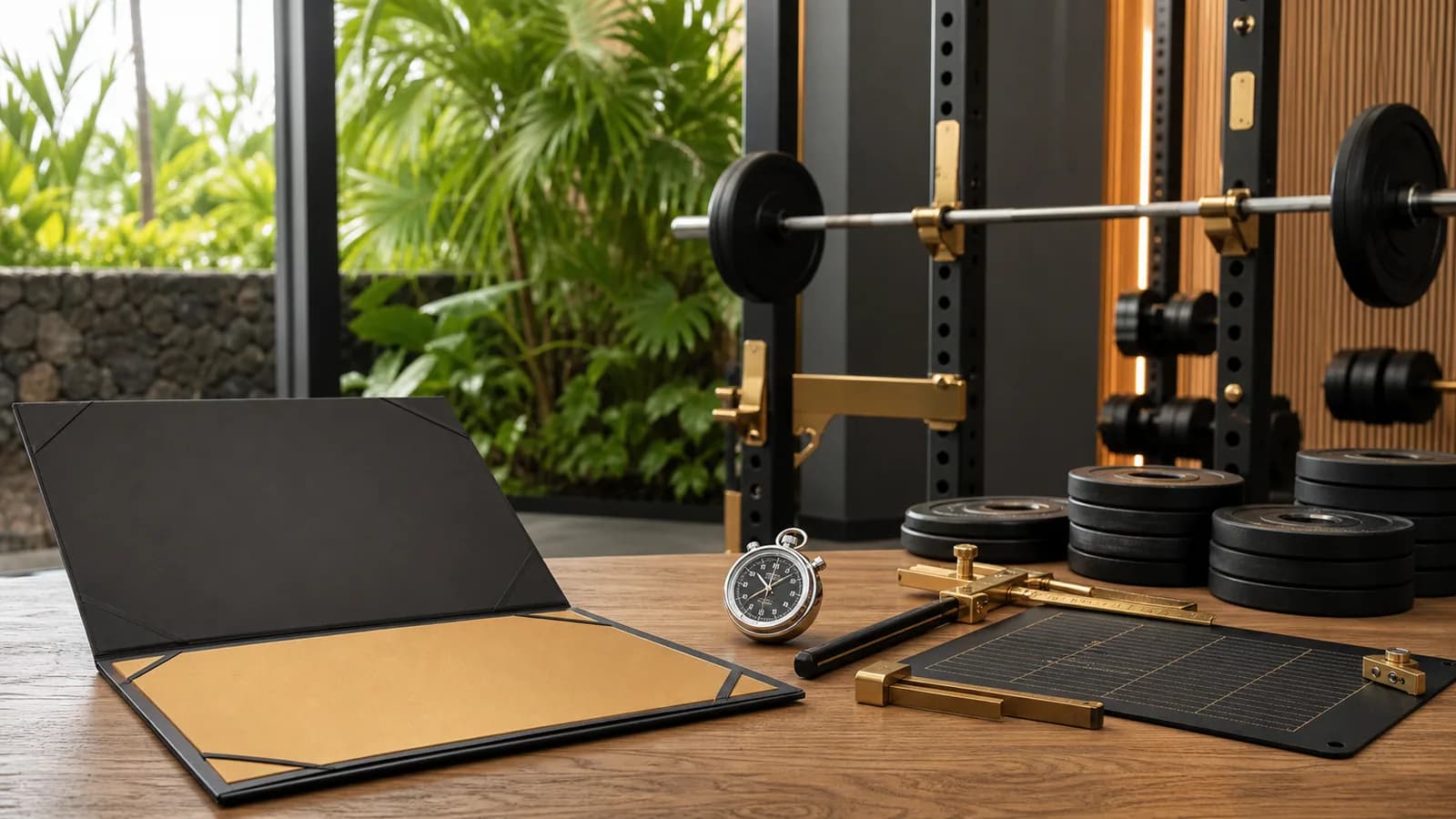Certificate folder, stopwatch, screening tools and maintained squat rack